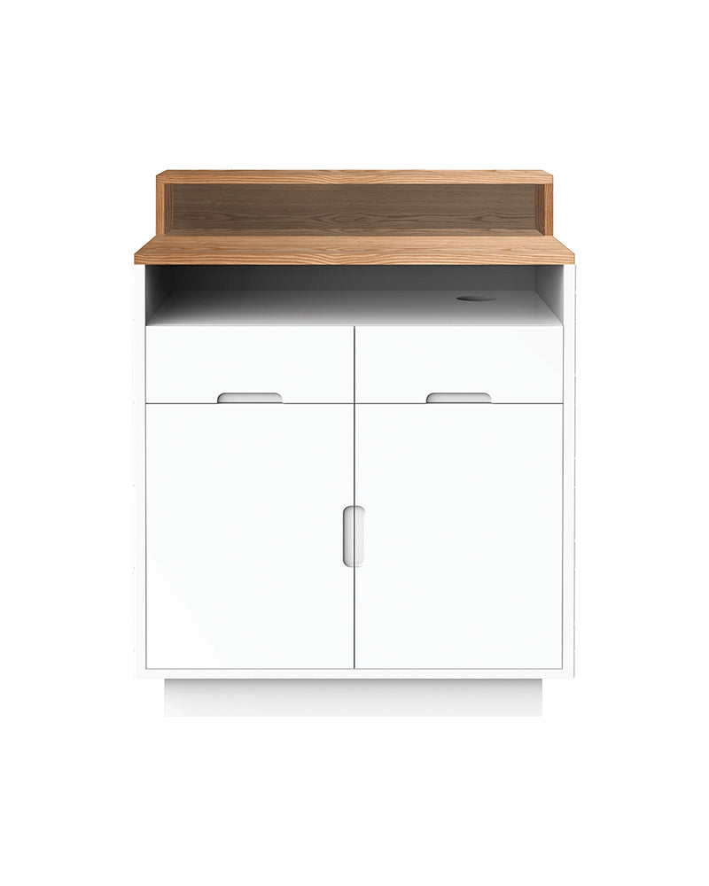 Willow - White reception desk with top in ash wood - spacious cupboards